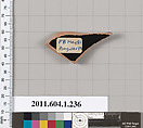 Terracotta fragment of a kylix (drinking cup), Attributed to the Angular Painter [DvB], Terracotta, Greek, Attic