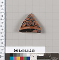 Terracotta fragment of a kylix (drinking cup), Terracotta, Greek, Attic