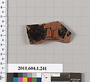 Terracotta fragment of a kylix (drinking cup), Attributed to the Angular Painter [DvB], Terracotta, Greek, Attic