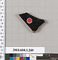 Terracotta fragment of a kylix (drinking cup), Attributed to the Angular Painter [DvB], Terracotta, Greek, Attic