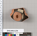 Terracotta fragment of a kylix (drinking cup), Attributed to the Angular Painter [DvB], Terracotta, Greek, Attic