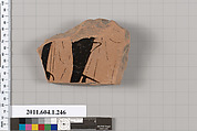 Terracotta fragment of a kylix (drinking cup), Attributed to Angular Painter [DvB], Terracotta, Greek, Attic