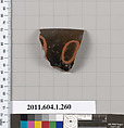 Terracotta rim fragment of a kylix (drinking cup), Terracotta, Greek, Attic