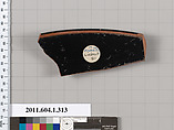 Terracotta rim fragment of a kylix (drinking cup), Attributed to the Manner of the Pistoxenos Painter [DvB], Terracotta, Greek, Attic