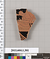 Terracotta fragment of a kylix (drinking cup), Terracotta, Greek, Attic
