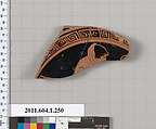 Terracotta fragment of a kylix (drinking cup), Terracotta, Greek, Attic