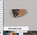 Terracotta rim fragment of a kylix (drinking cup), Terracotta, Greek, Attic