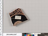 Terracotta fragment of a kylix (drinking cup), Terracotta, Greek, Attic
