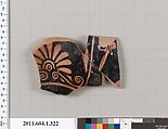 Terracotta fragment of a kylix (drinking cup), Terracotta, Greek, Attic
