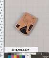 Terracotta fragment of a kylix (drinking cup), Terracotta, Greek, Attic