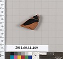 Terracotta fragment of a kylix (drinking cup), Terracotta, Greek, Attic