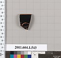 Terracotta rim fragment of a kylix (drinking cup), Terracotta, Greek, Attic