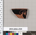 Terracotta rim fragment of a kylix (drinking cup), Attributed to Douris [DvB], Terracotta, Greek, Attic