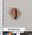 Terracotta fragment of a kylix (drinking cup), Terracotta, Greek, Attic