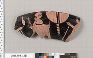 Terracotta rim fragment of a kylix (drinking cup), Attributed to the Painter of Brussels R 330 [DvB], Terracotta, Greek, Attic