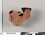 Terracotta fragment of a kylix (drinking cup), Attributed to the Painter Z [DvB], Terracotta, Greek, Attic
