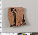 Terracotta fragment of a kylix (drinking cup), Painter of Faina 103 [DvB], Terracotta, Greek, Attic