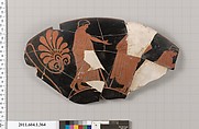 Terracotta fragment of a kylix (drinking cup), Terracotta, Greek, Attic