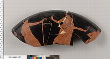 Terracotta fragment of a kylix (drinking cup), Terracotta, Greek, Attic