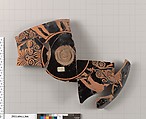 Terracotta fragment of a kylix (drinking cup), Terracotta, Greek, Attic