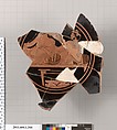Terracotta fragment of a kylix (drinking cup), Terracotta, Greek, Attic