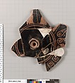 Terracotta fragment of a kylix (drinking cup), Terracotta, Greek, Attic