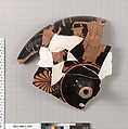 Terracotta fragment of a kylix (drinking cup), Attributed to the Penthesilea Painter [DvB], Terracotta, Greek, Attic