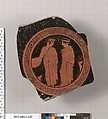 Terracotta fragment of a kylix (drinking cup), Attributed to the Veii Painter [DvB], Terracotta, Greek, Attic