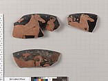 Terracotta rim fragments of a kylix (drinking cup), Attributed to the Painter of London D 12 [DvB], Terracotta, Greek, Attic
