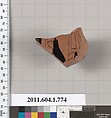 Terracotta fragment of a kylix (drinking cup), Terracotta, Greek, Attic