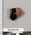 Terracotta fragment of a kylix (drinking cup), Terracotta, Greek, Attic