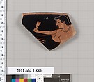 Terracotta fragment of a kylix (drinking cup), Terracotta, Greek, Attic