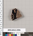 Terracotta fragment of a kylix (drinking cup), Terracotta, Greek, Attic