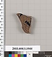Terracotta fragment of a kylix (drinking cup), Terracotta, Greek, Attic