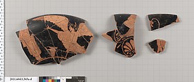 Terracotta fragments of a kylix (drinking cup), Terracotta, Greek, Attic