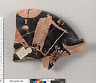 Terracotta fragment of a kylix (drinking cup), Attributed to the Veii Painter [DvB], Terracotta, Greek, Attic