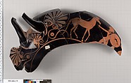 Terracotta fragment of a kylix (drinking cup), Terracotta, Greek, Attic