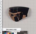 Terracotta rim fragment of a kylix (drinking cup), Terracotta, Greek, Attic