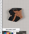Terracotta rim fragment of a kylix (drinking cup), Terracotta, Greek, Attic