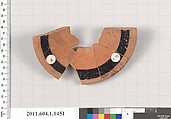 Terracotta fragment of a kylix (drinking cup), Terracotta, Greek, Attic