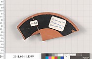 Terracotta fragment of a kylix (drinking cup), Attributed to Onesimos [DvB] or, Terracotta, Greek, Attic
