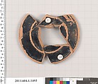 Terracotta fragment of a kylix (drinking cup), Terracotta, Greek, Attic