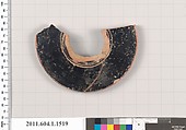 Terracotta fragment of a kylix (drinking cup), Terracotta, Greek, Attic