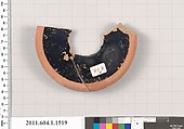Terracotta fragment of a kylix (drinking cup), Terracotta, Greek, Attic