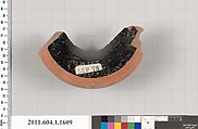 Terracotta fragment of a kylix (drinking cup), Terracotta, Greek, Attic