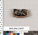 Terracotta fragment of a kylix (drinking cup), Terracotta, Greek, Attic