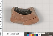 Terracotta fragment of a kylix (drinking cup), Terracotta, Greek, Attic