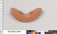 Terracotta fragment of a kylix (drinking cup), Terracotta, Greek, Attic