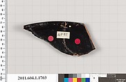 Terracotta rim fragment of a kylix (drinking cup), Terracotta, Greek, Attic