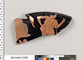 Terracotta rim fragment of a kylix (drinking cup), Terracotta, Greek, Attic